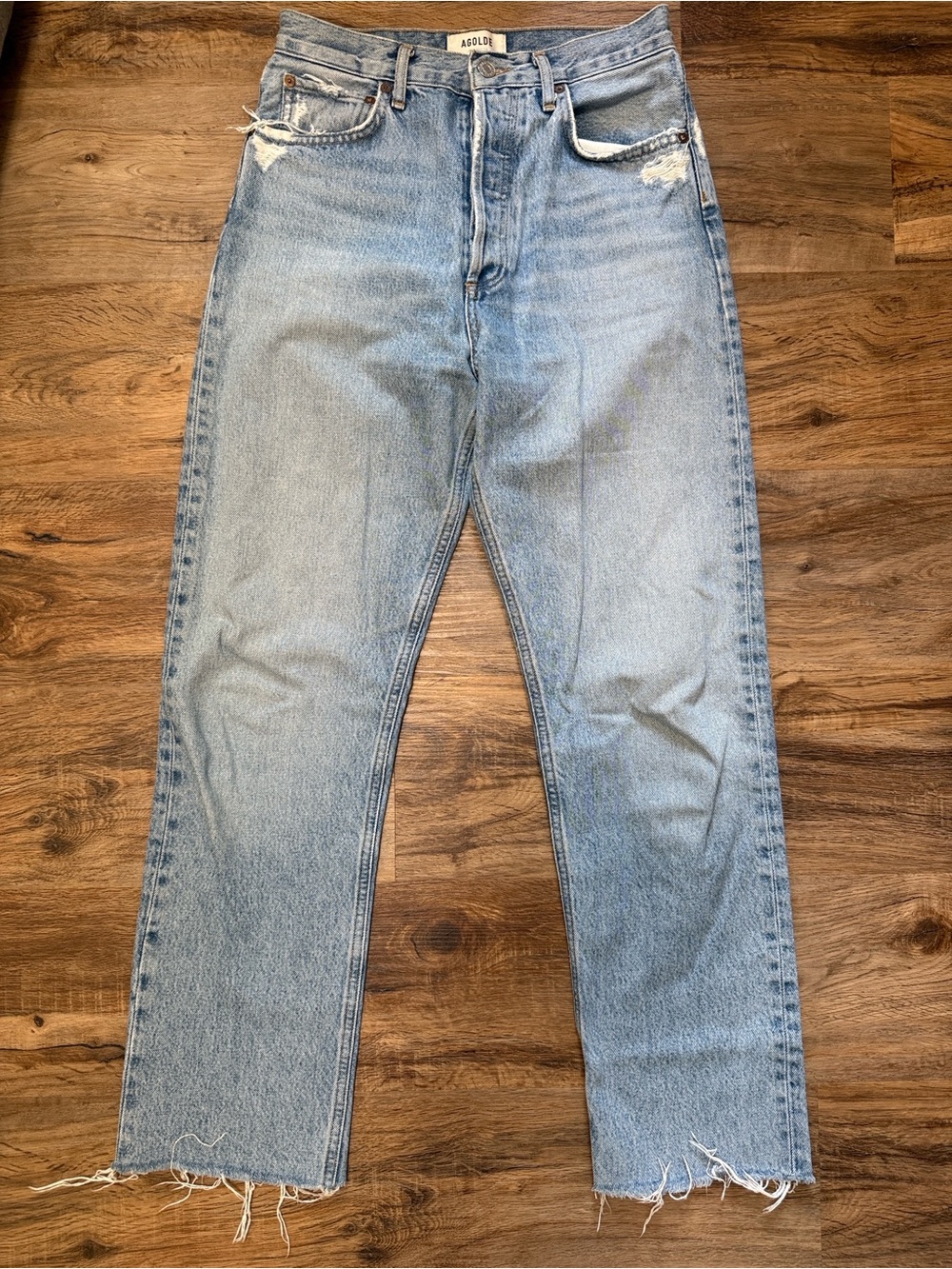 Agolde 90’s Pinch Waist High-rise Straight Leg Jeans in Ruminate 26 Raw Hem